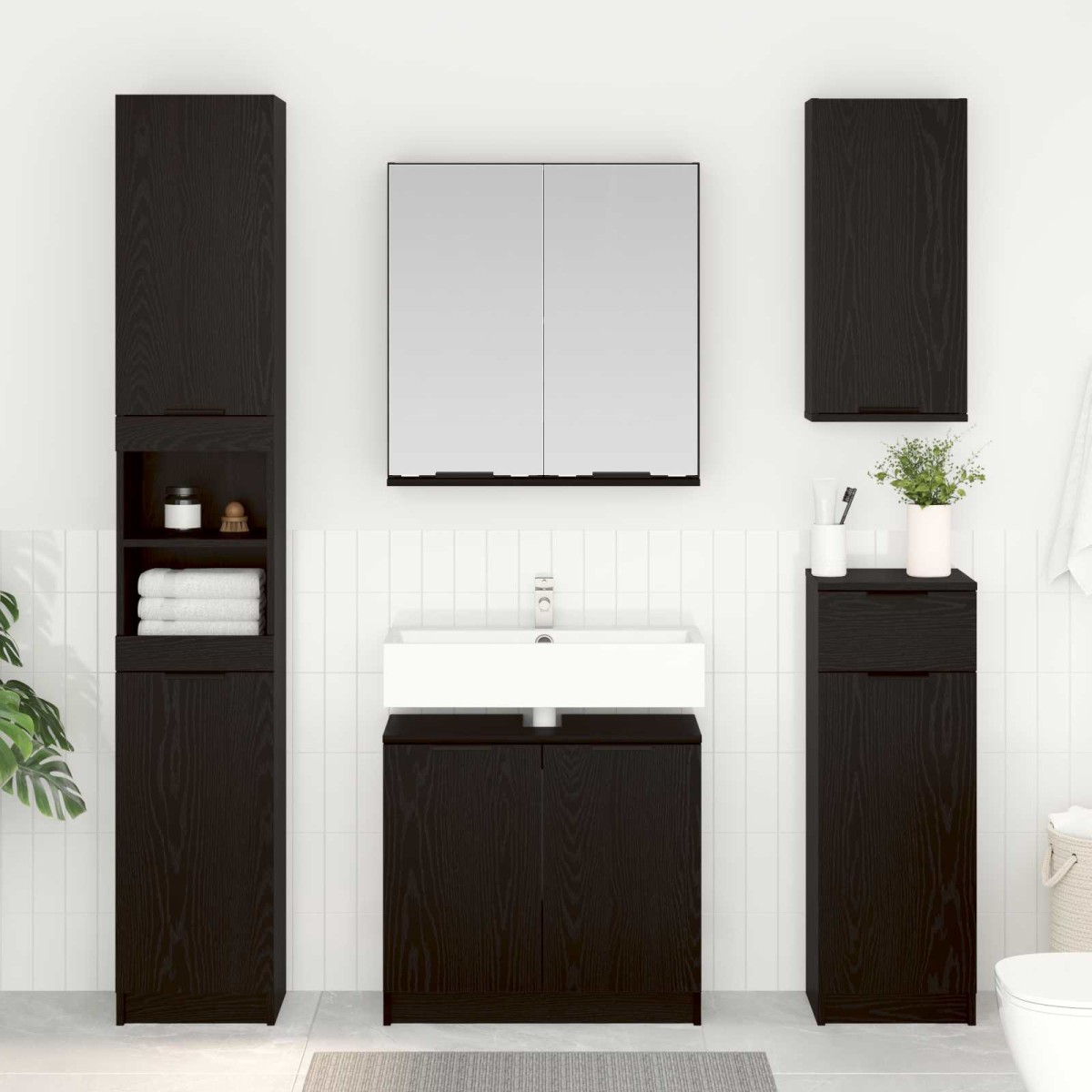 vidaXL Σετ Επίπλων Μπάνιου 3 τμχ. Μαύρη Οξυά 64,5 x 33,5 x 59 εκ.