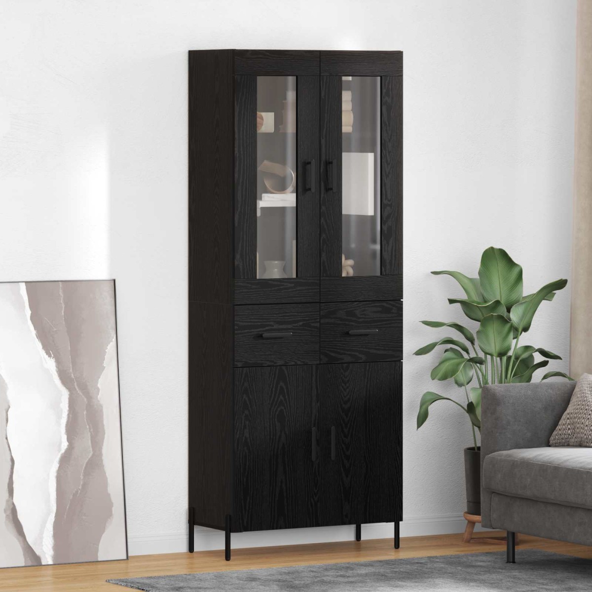 vidaXL Highboard Μαύρη Οξυά 69,5 x 34 x 180 εκ. Επεξεργασμένο Ξύλο