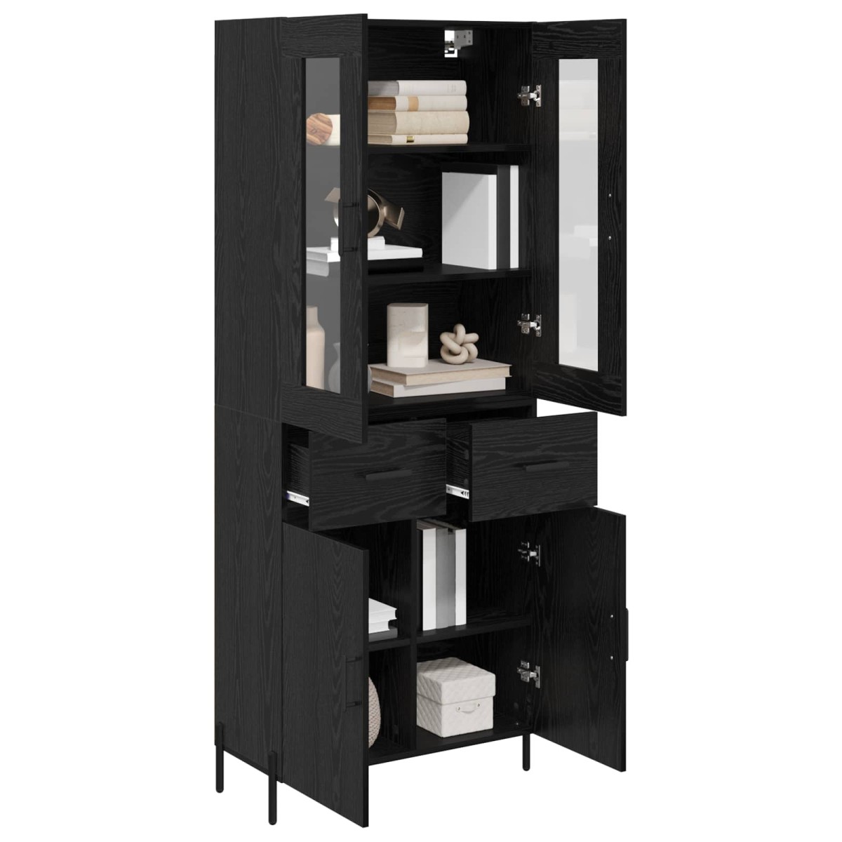 vidaXL Highboard Μαύρη Οξυά 69,5 x 34 x 180 εκ. Επεξεργασμένο Ξύλο