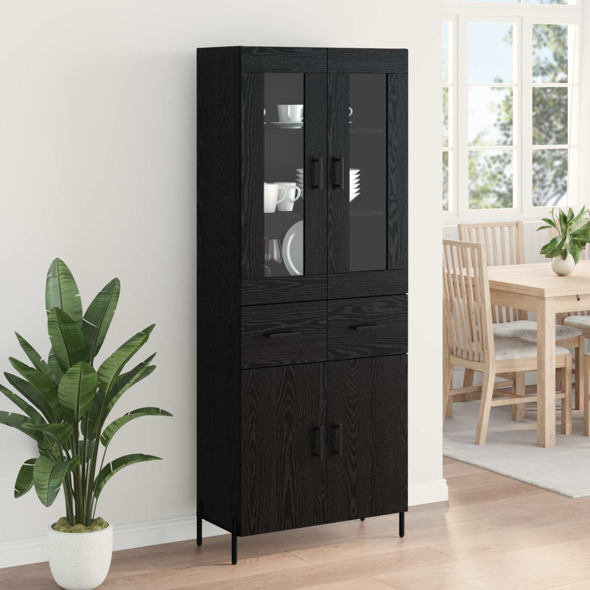 vidaXL Highboard Μαύρη Οξυά 69,5 x 34 x 180 εκ. Επεξεργασμένο Ξύλο