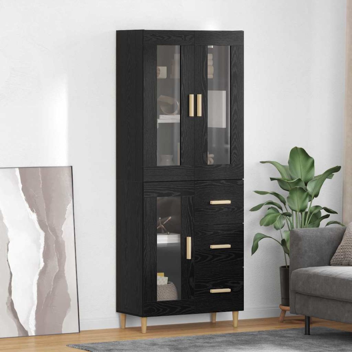 vidaXL Highboard Μαύρη Οξυά 69,5 x 34 x 180 εκ. Επεξεργασμένο Ξύλο