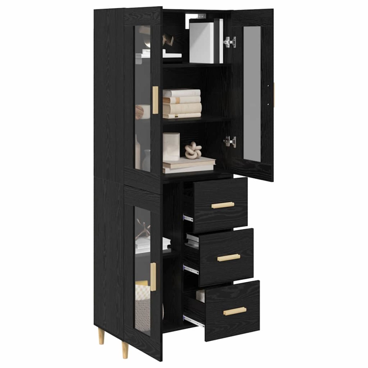vidaXL Highboard Μαύρη Οξυά 69,5 x 34 x 180 εκ. Επεξεργασμένο Ξύλο