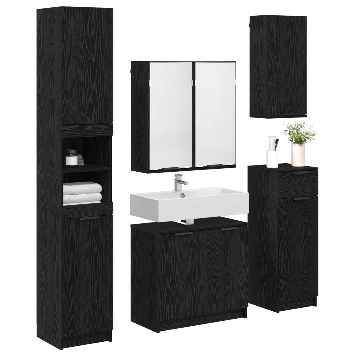 vidaXL Σετ Επίπλων Μπάνιου 5 τμχ. Μαύρη Οξυά 64,5 x 33,5 x 59 εκ.