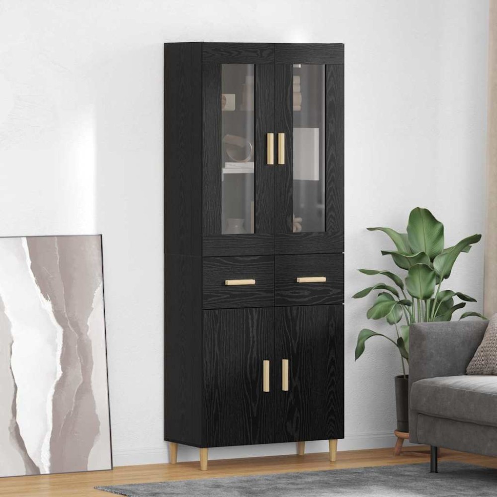 vidaXL Highboard Μαύρη Οξυά 69,5 x 34 x 180 εκ. Επεξεργασμένο Ξύλο