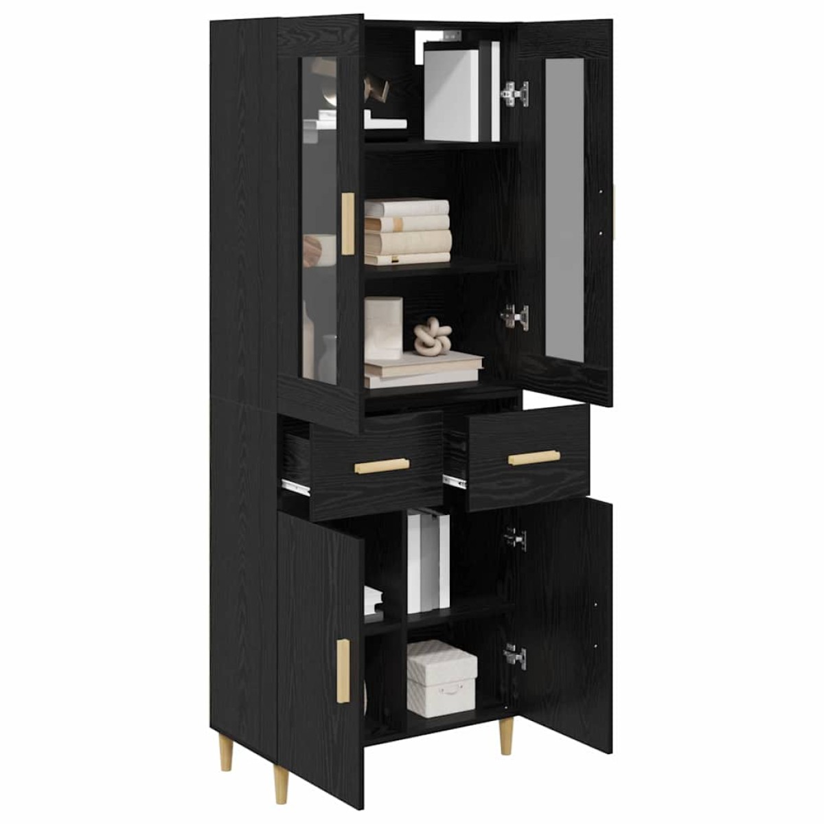vidaXL Highboard Μαύρη Οξυά 69,5 x 34 x 180 εκ. Επεξεργασμένο Ξύλο