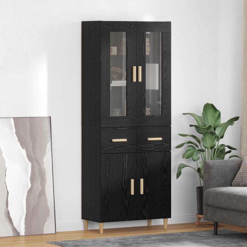 vidaXL Highboard Μαύρη Οξυά 69,5 x 34 x 180 εκ. Επεξεργασμένο Ξύλο