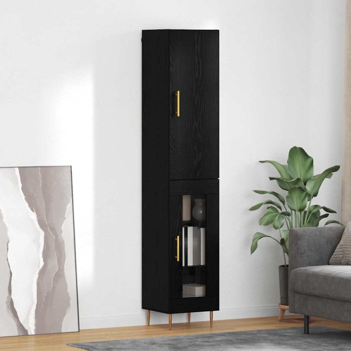 vidaXL Highboard 2 τμχ. Μαύρη Οξυά 34,5 x 34 x 180 εκ.