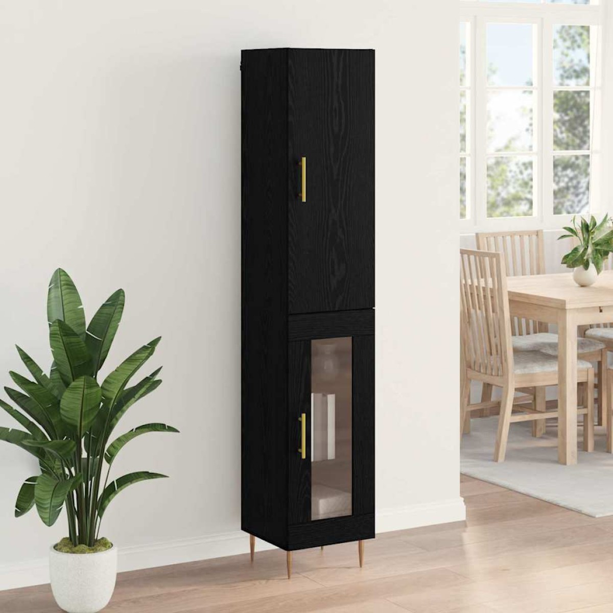 vidaXL Highboard 2 τμχ. Μαύρη Οξυά 34,5 x 34 x 180 εκ.