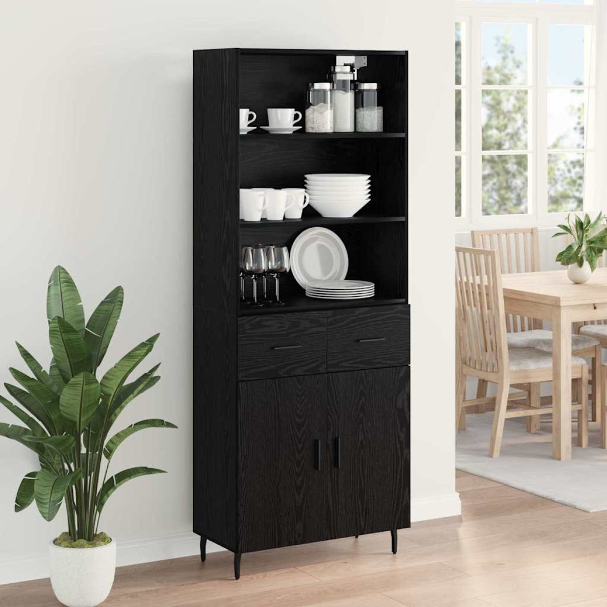 vidaXL Highboard 2 τμχ. Μαύρη Οξυά 69,5 x 34 x 180 εκ.