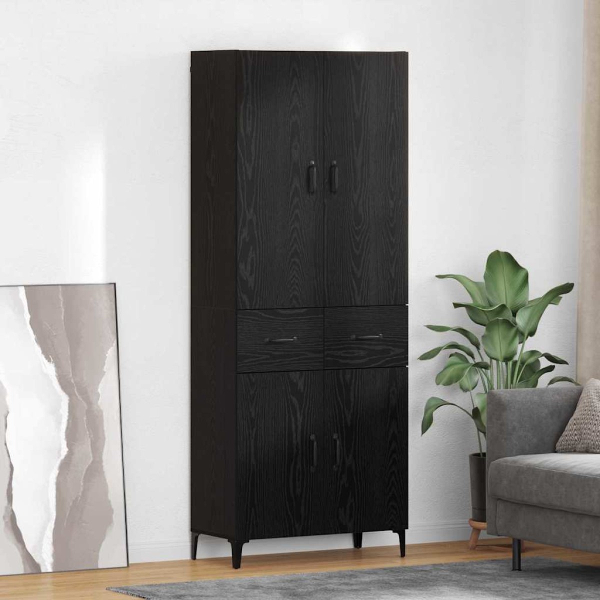 vidaXL Highboard Μαύρη Οξυά 69,5 x 34 x 180 εκ. Επεξεργασμένο Ξύλο