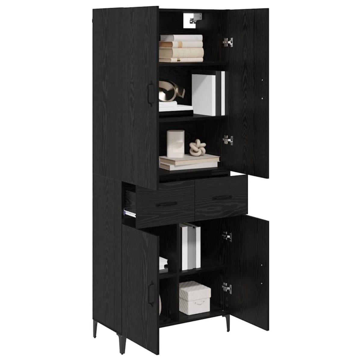 vidaXL Highboard Μαύρη Οξυά 69,5 x 34 x 180 εκ. Επεξεργασμένο Ξύλο