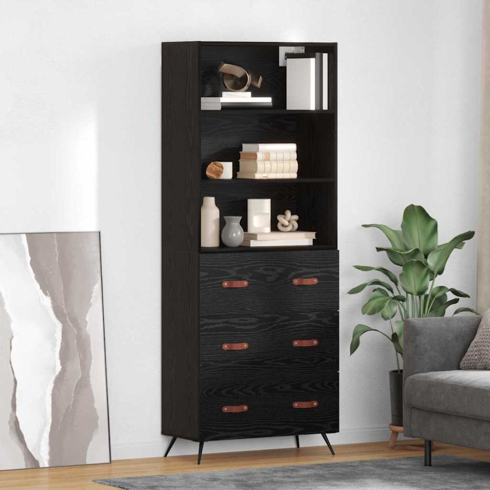 vidaXL Highboard Μαύρη δρυς 69,5 x 34 x 180 εκ. Επεξεργασμένο Ξύλο