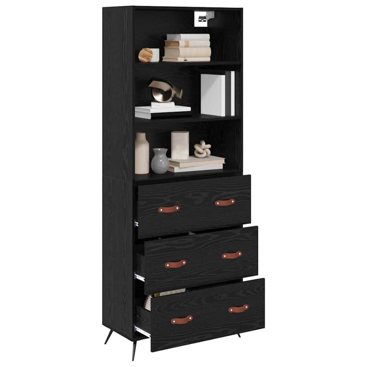 vidaXL Highboard Μαύρη δρυς 69,5 x 34 x 180 εκ. Επεξεργασμένο Ξύλο