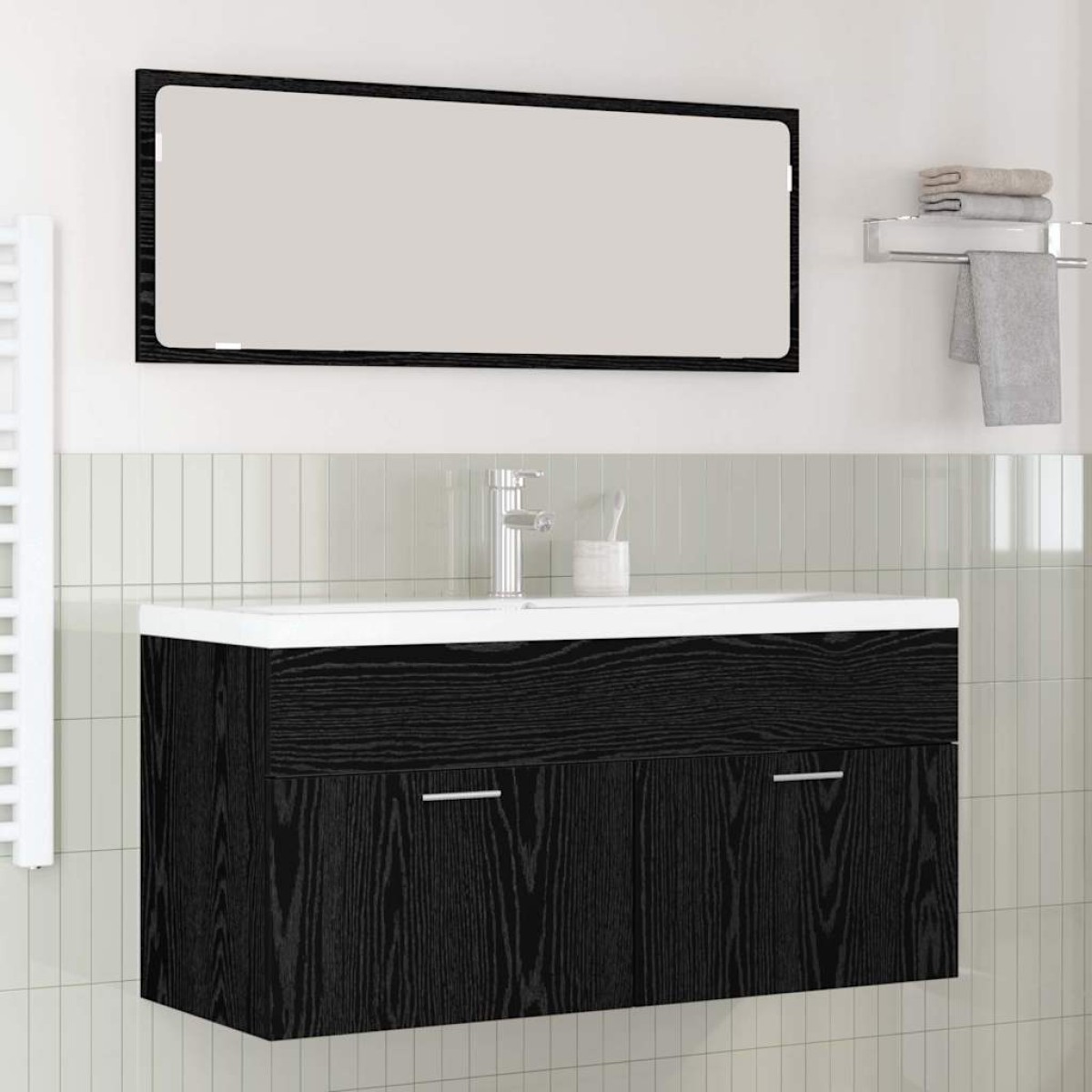 vidaXL Ντουλάπι Μπάνιου Μαύρη Οξυά 100 x 38,5 x 46 cm