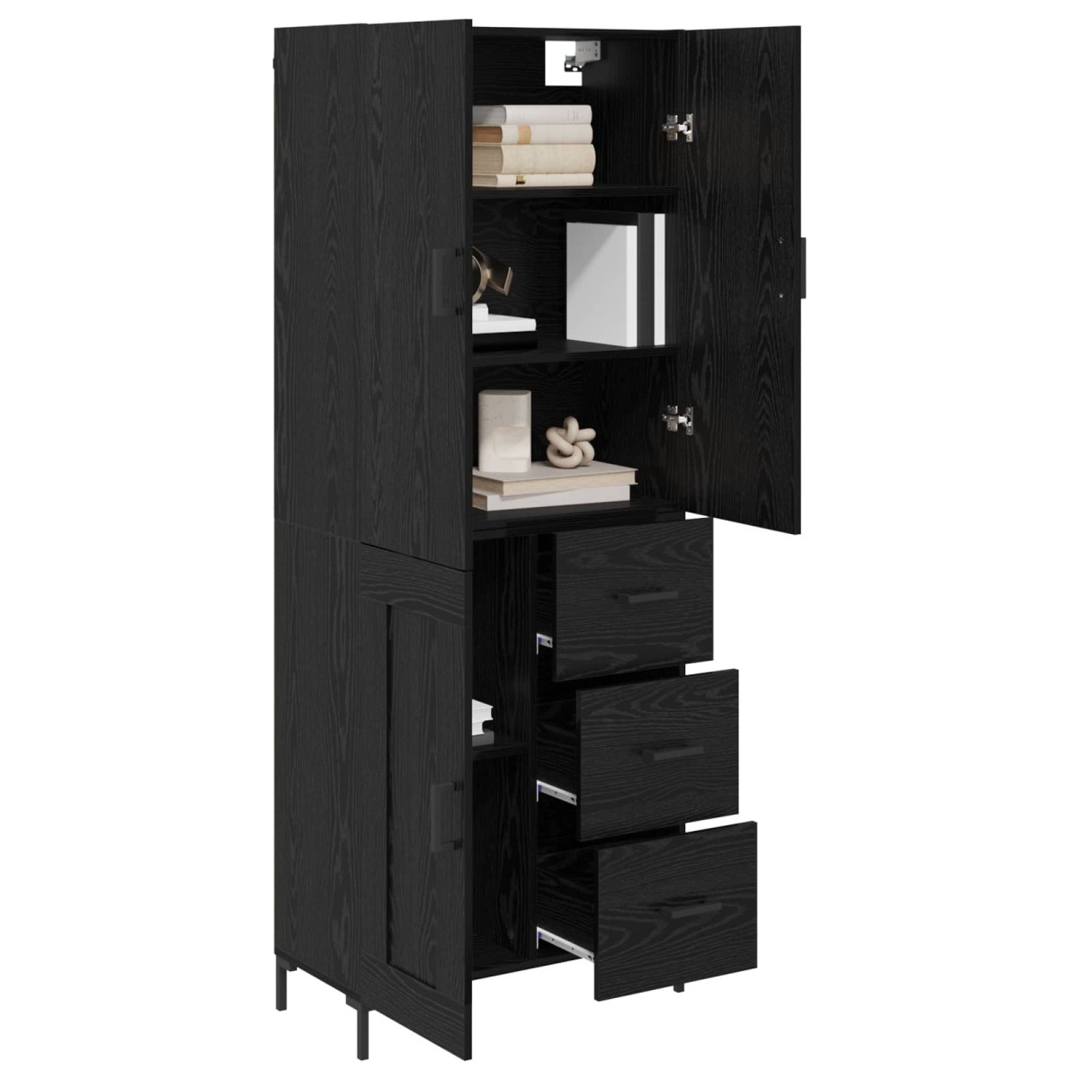 vidaXL Highboard Μαύρη Οξυά 69,5 x 34 x 180 εκ. Επεξεργασμένο Ξύλο