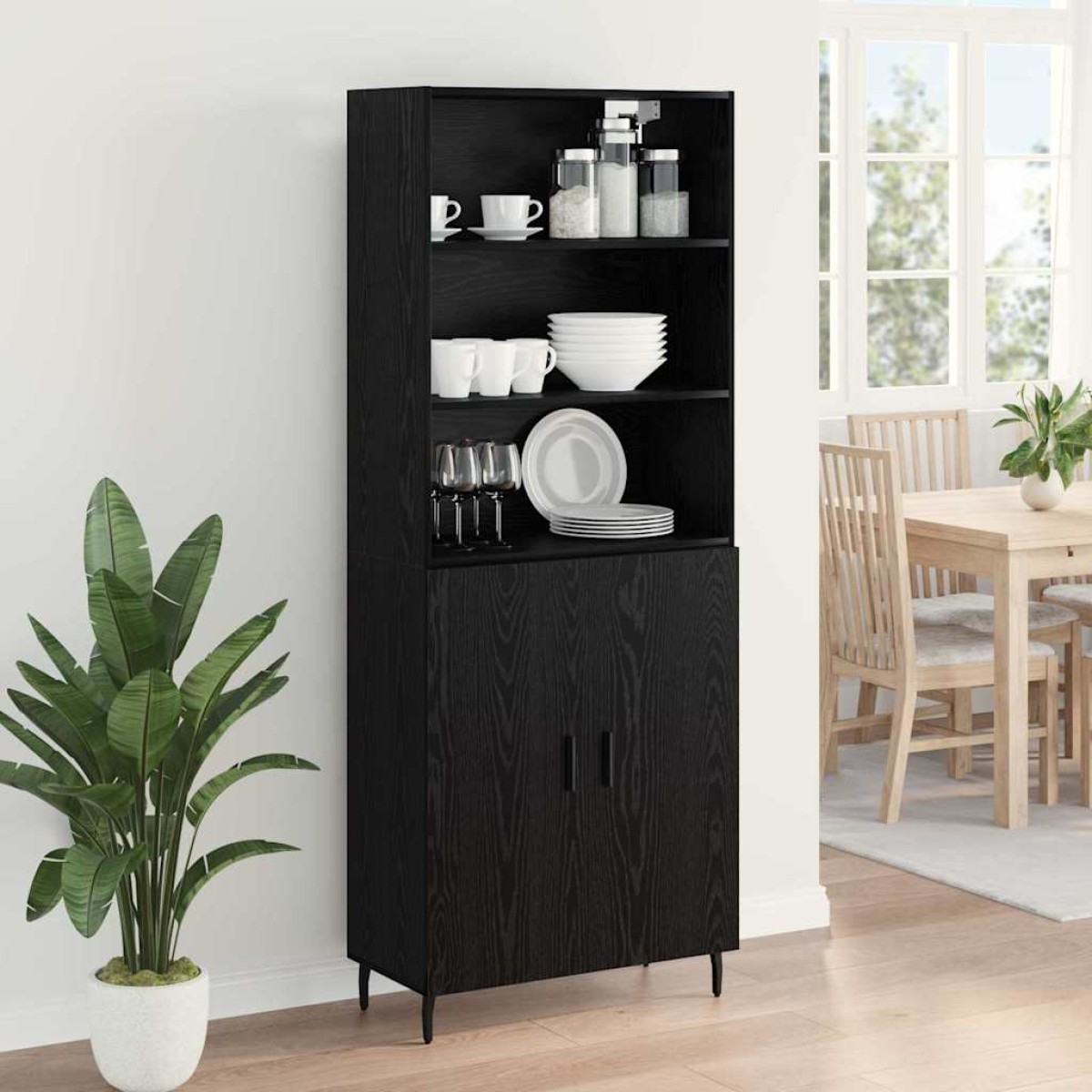 vidaXL Highboard 2 τμχ. Μαύρη Οξυά 69,5 x 34 x 180 εκ.