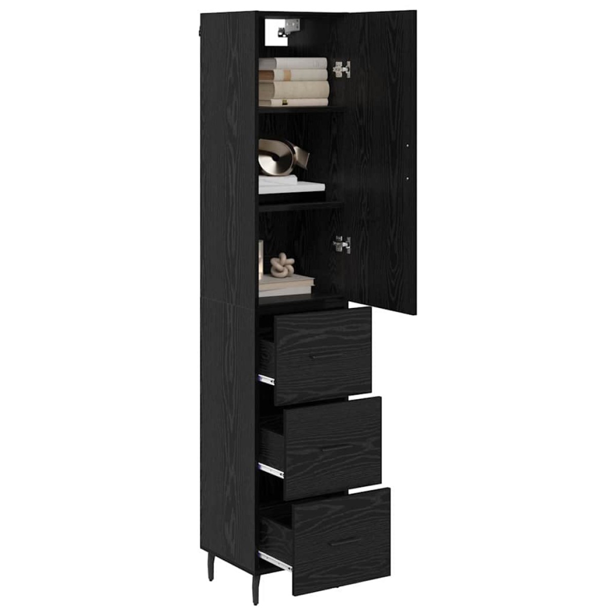 vidaXL Highboard Μαύρη Οξυά 34,5 x 34 x 180 εκ. Επεξεργασμένο Ξύλο