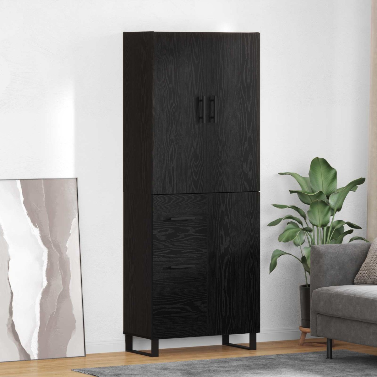 vidaXL Highboard 2 τμχ. Μαύρη Οξυά 69,5 x 34 x 180 εκ.