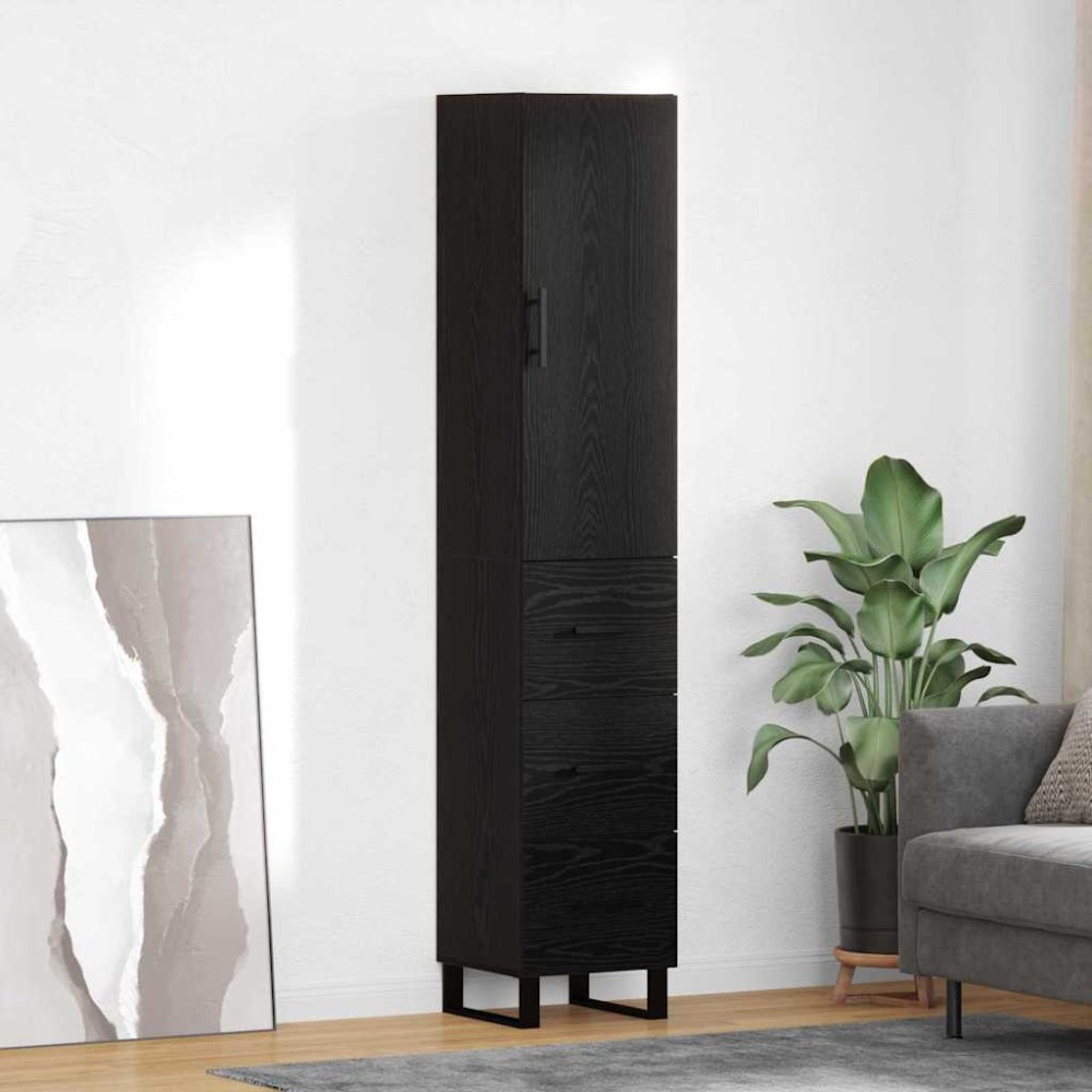 vidaXL Highboard Μαύρη Οξυά 34,5 x 34 x 180 εκ. Επεξεργασμένο Ξύλο