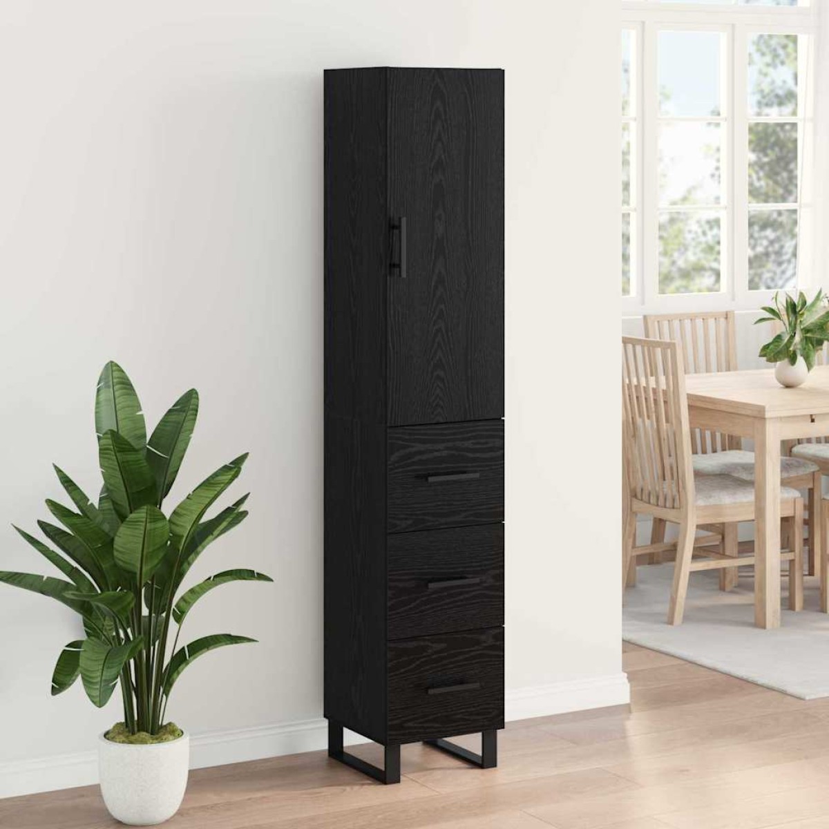vidaXL Highboard Μαύρη Οξυά 34,5 x 34 x 180 εκ. Επεξεργασμένο Ξύλο