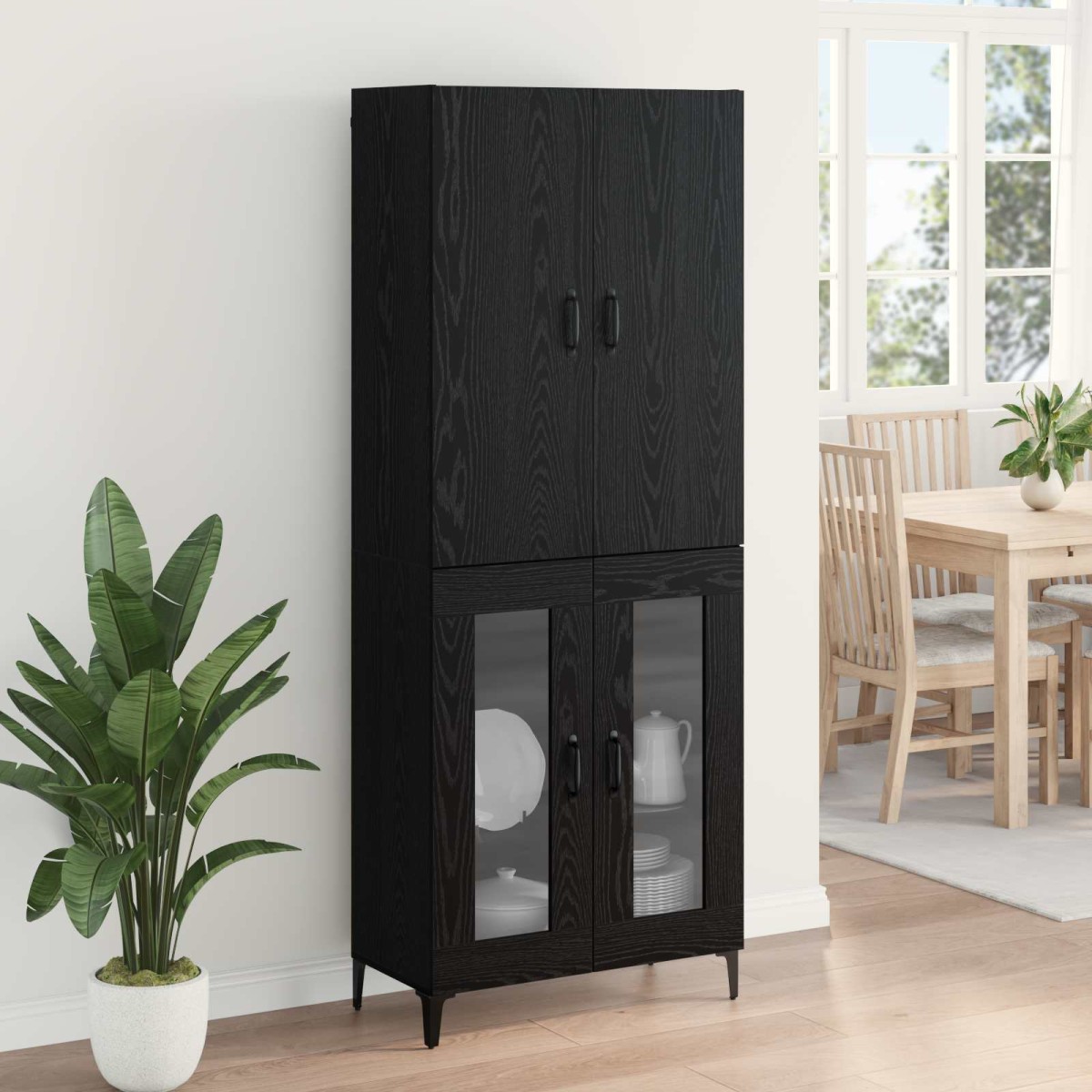 vidaXL Highboard Μαύρη Οξυά 69,5 x 34 x 180 εκ. Επεξεργασμένο Ξύλο