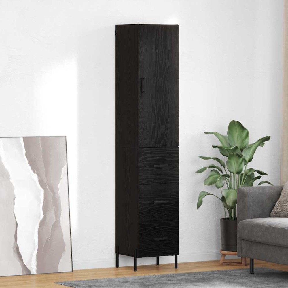 vidaXL Highboard Μαύρη Οξυά 34,5 x 34 x 180 εκ. Επεξεργασμένο Ξύλο