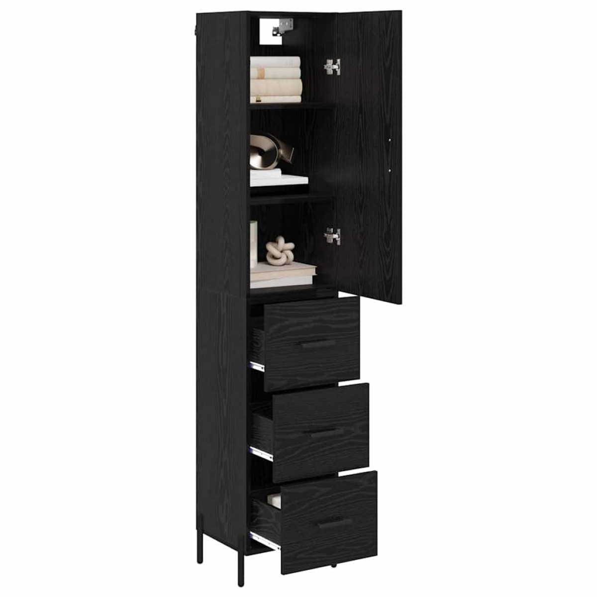 vidaXL Highboard Μαύρη Οξυά 34,5 x 34 x 180 εκ. Επεξεργασμένο Ξύλο