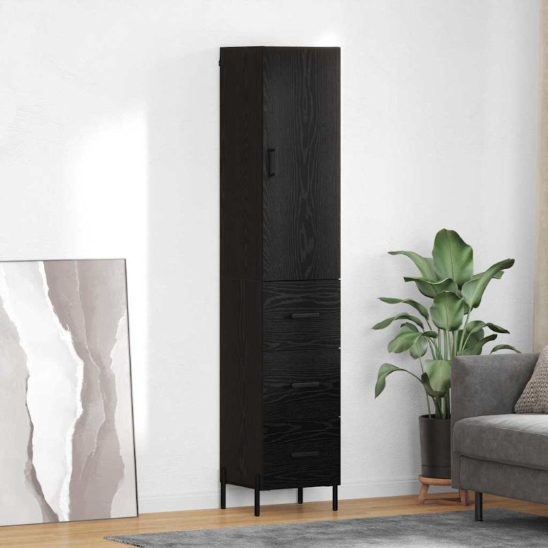 vidaXL Highboard Μαύρη Οξυά 34,5 x 34 x 180 εκ. Επεξεργασμένο Ξύλο