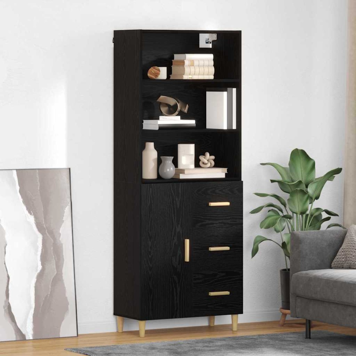 vidaXL Highboard Μαύρη Οξυά 69,5 x 32,5 x 180 εκ Επεξεργασμένο Ξύλο