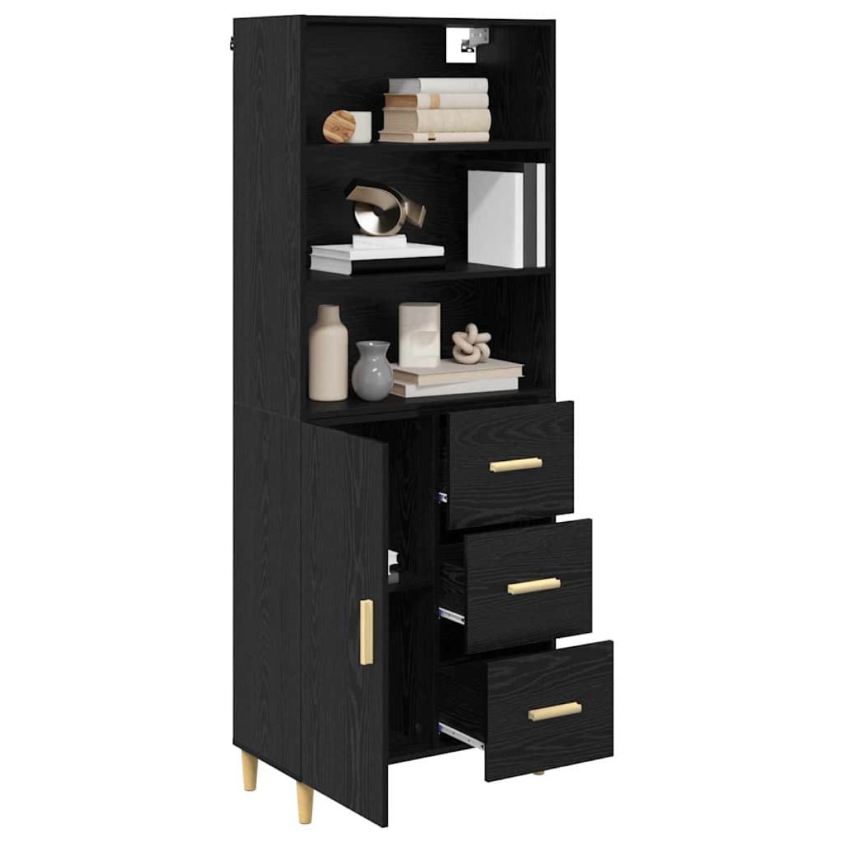 vidaXL Highboard Μαύρη Οξυά 69,5 x 32,5 x 180 εκ Επεξεργασμένο Ξύλο