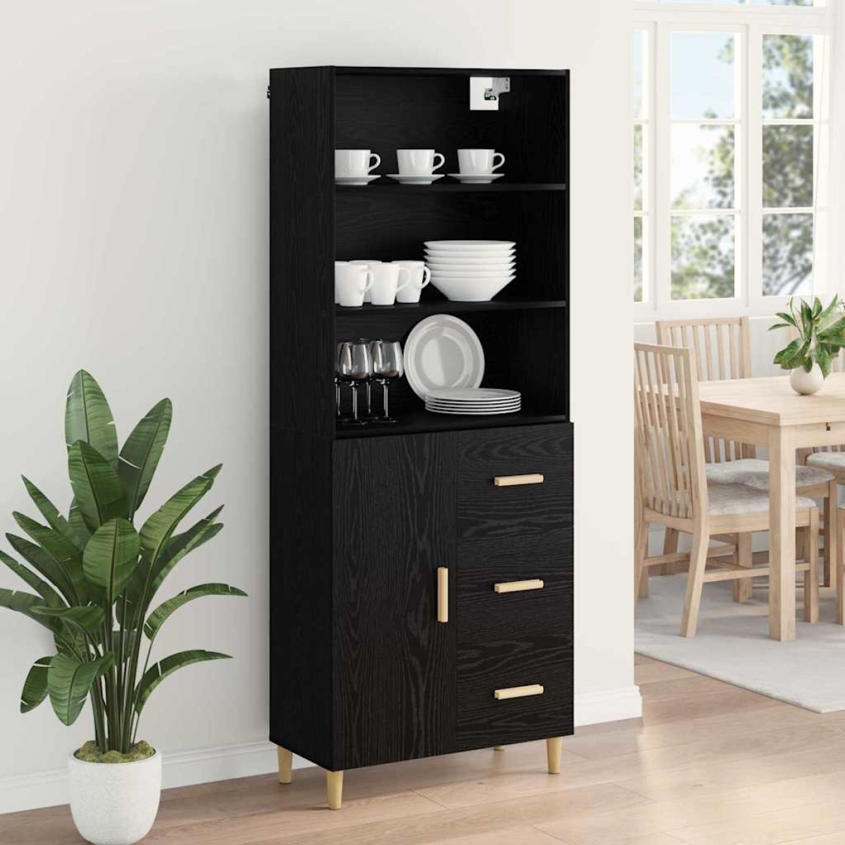 vidaXL Highboard Μαύρη Οξυά 69,5 x 32,5 x 180 εκ Επεξεργασμένο Ξύλο