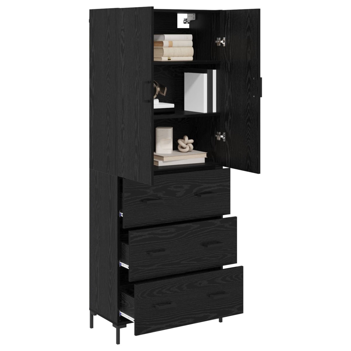 vidaXL Highboard Μαύρη Οξυά 69,5 x 34 x 180 εκ. Επεξεργασμένο Ξύλο