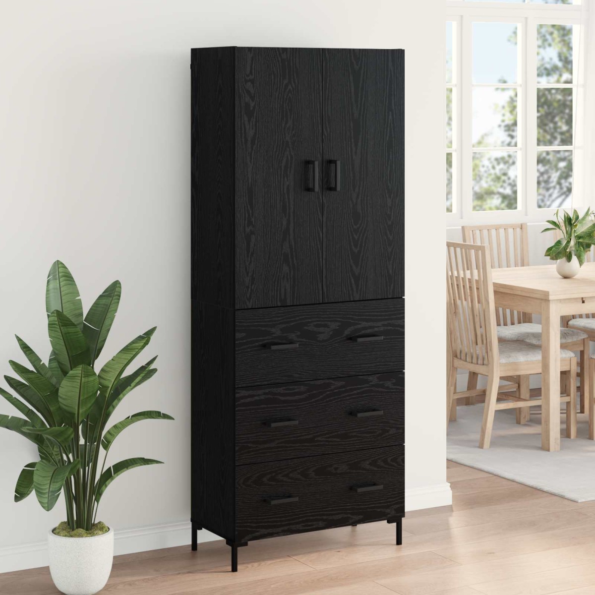 vidaXL Highboard Μαύρη Οξυά 69,5 x 34 x 180 εκ. Επεξεργασμένο Ξύλο