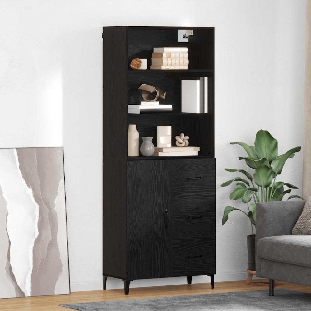 vidaXL Highboard Μαύρη Οξυά 69,5 x 34 x 180 εκ. Επεξεργασμένο Ξύλο