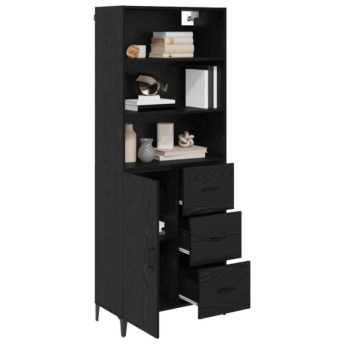 vidaXL Highboard Μαύρη Οξυά 69,5 x 34 x 180 εκ. Επεξεργασμένο Ξύλο