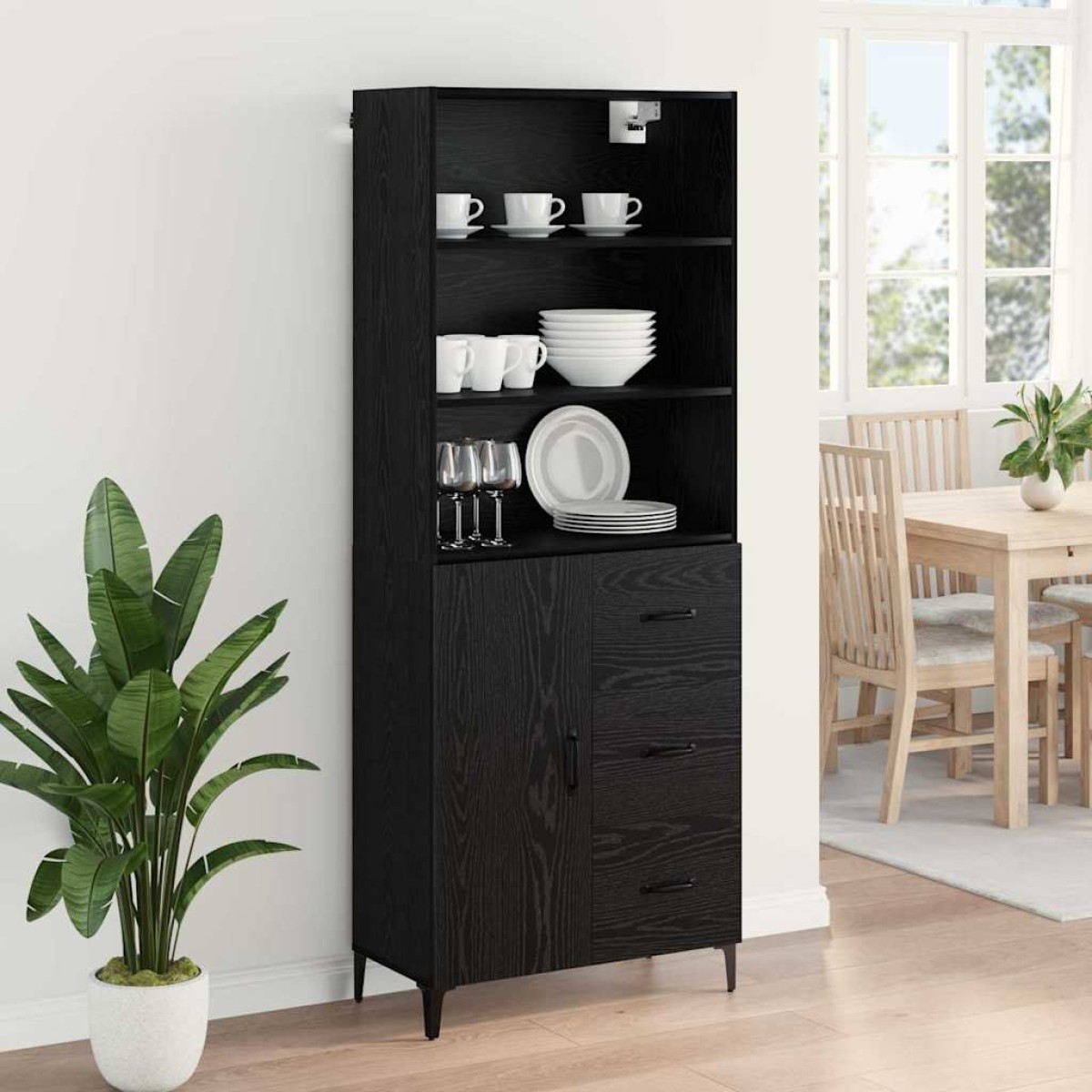 vidaXL Highboard Μαύρη Οξυά 69,5 x 34 x 180 εκ. Επεξεργασμένο Ξύλο
