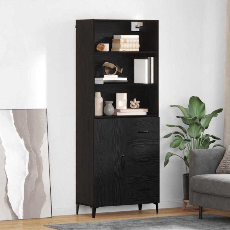 vidaXL Highboard Μαύρη Οξυά 69,5 x 34 x 180 εκ. Επεξεργασμένο Ξύλο
