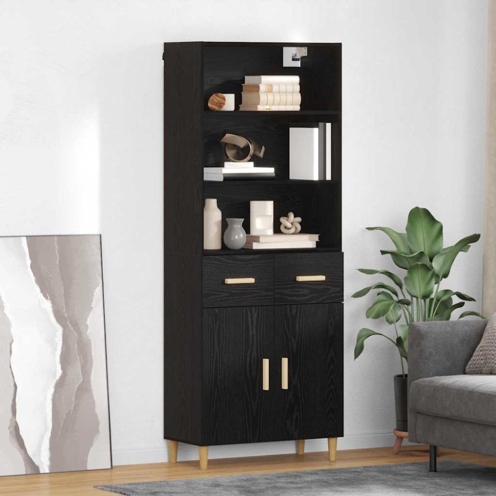 vidaXL Highboard Μαύρη Οξυά 69,5 x 32,5 x 180 εκ Επεξεργασμένο Ξύλο