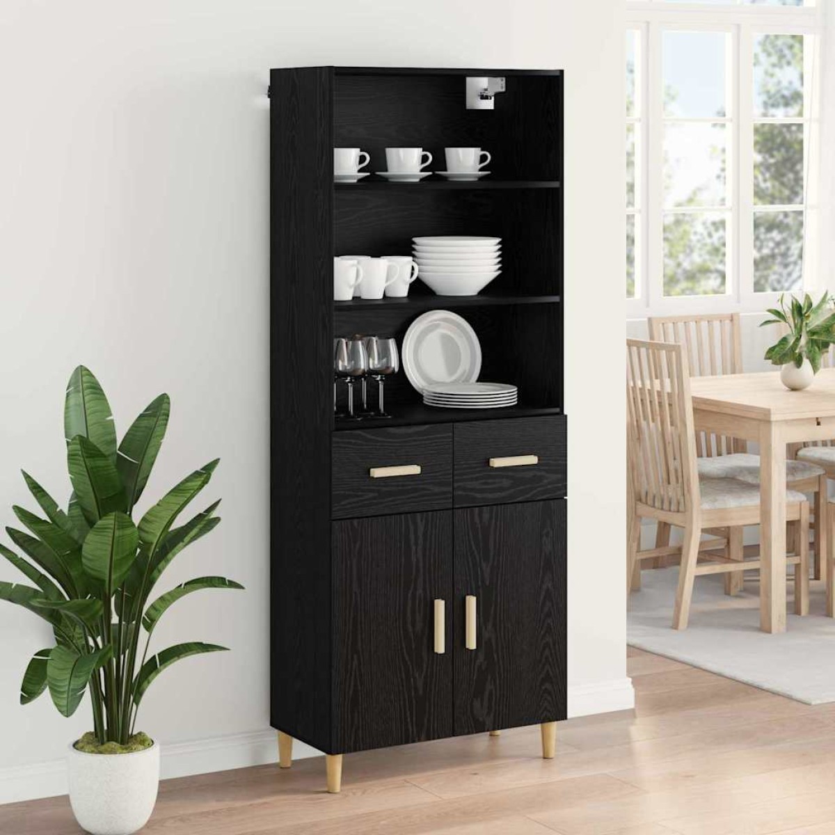 vidaXL Highboard Μαύρη Οξυά 69,5 x 32,5 x 180 εκ Επεξεργασμένο Ξύλο