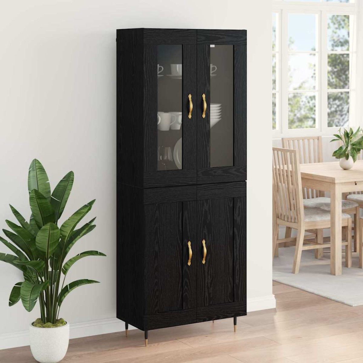 vidaXL Highboard 2 τμχ. Μαύρη Οξυά 69,5 x 34 x 180 εκ.