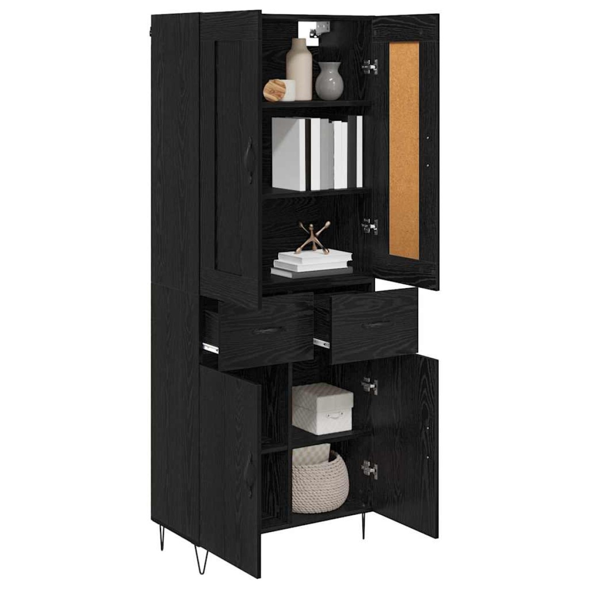 vidaXL Highboard Μαύρη Οξυά 69,5 x 34 x 180 εκ. Επεξεργασμένο Ξύλο