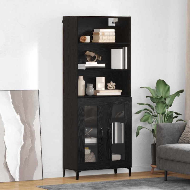vidaXL Highboard Μαύρη Οξυά 69,5 x 34 x 180 εκ. Επεξεργασμένο Ξύλο