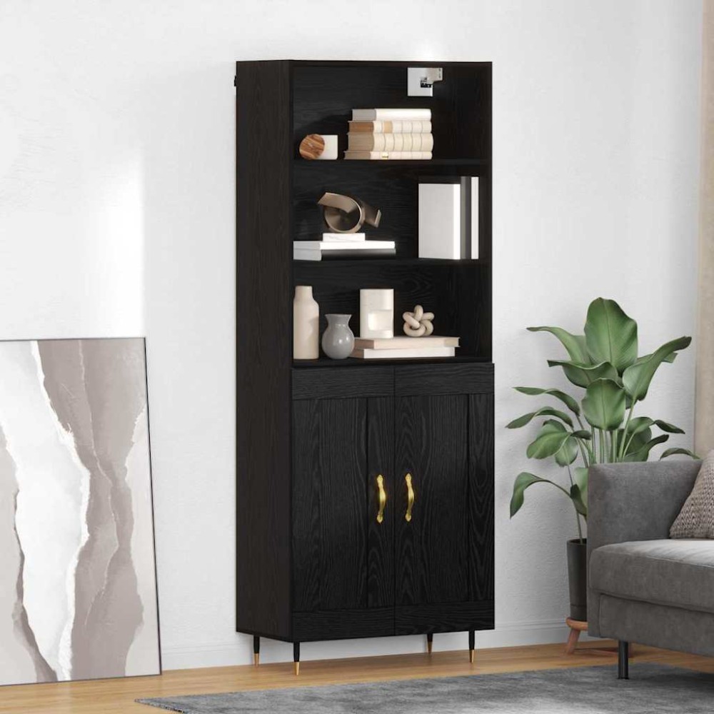 vidaXL Highboard Μαύρη δρυς 69,5 x 34 x 180 εκ. Επεξεργασμένο Ξύλο