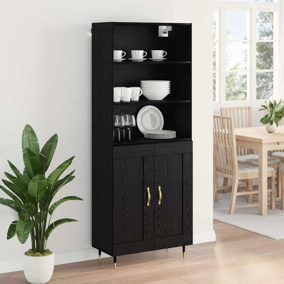 vidaXL Highboard Μαύρη δρυς 69,5 x 34 x 180 εκ. Επεξεργασμένο Ξύλο