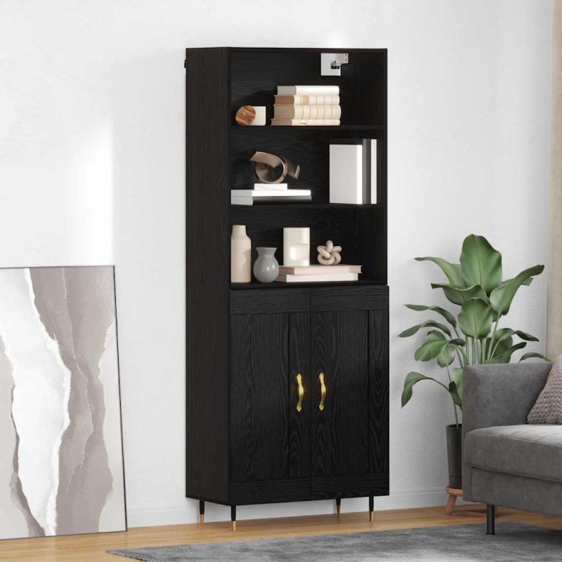 vidaXL Highboard Μαύρη δρυς 69,5 x 34 x 180 εκ. Επεξεργασμένο Ξύλο