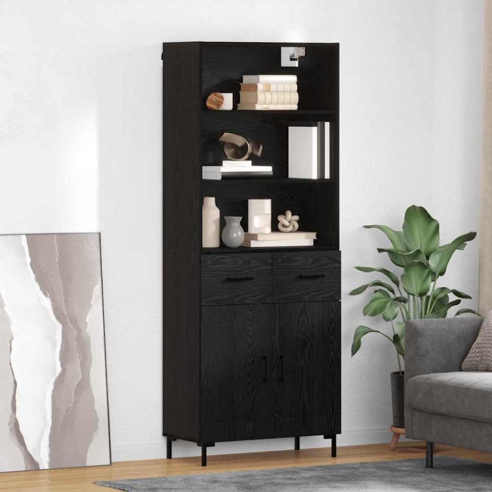 vidaXL Highboard Μαύρη Οξυά 69,5 x 34 x 180 εκ. Επεξεργασμένο Ξύλο