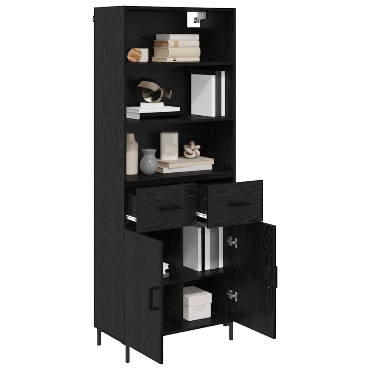 vidaXL Highboard Μαύρη Οξυά 69,5 x 34 x 180 εκ. Επεξεργασμένο Ξύλο