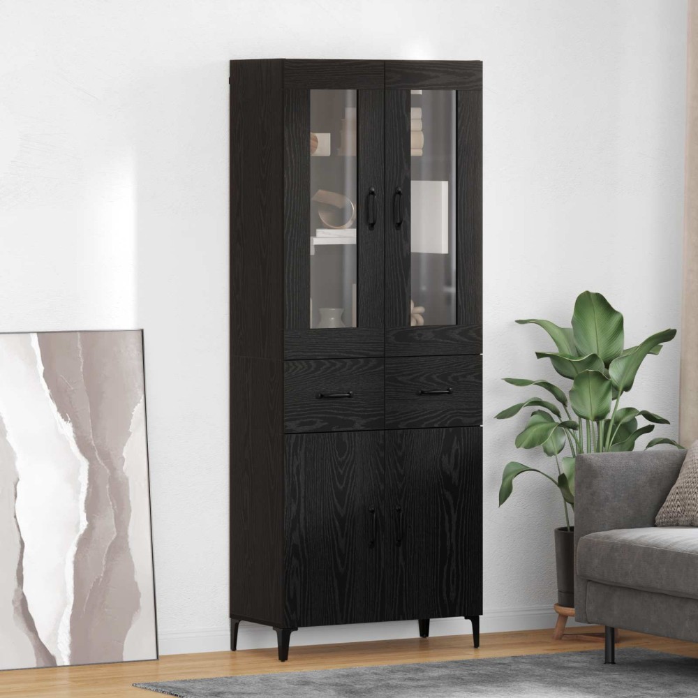 vidaXL Highboard Μαύρη Οξυά 69,5 x 34 x 180 εκ. Επεξεργασμένο Ξύλο