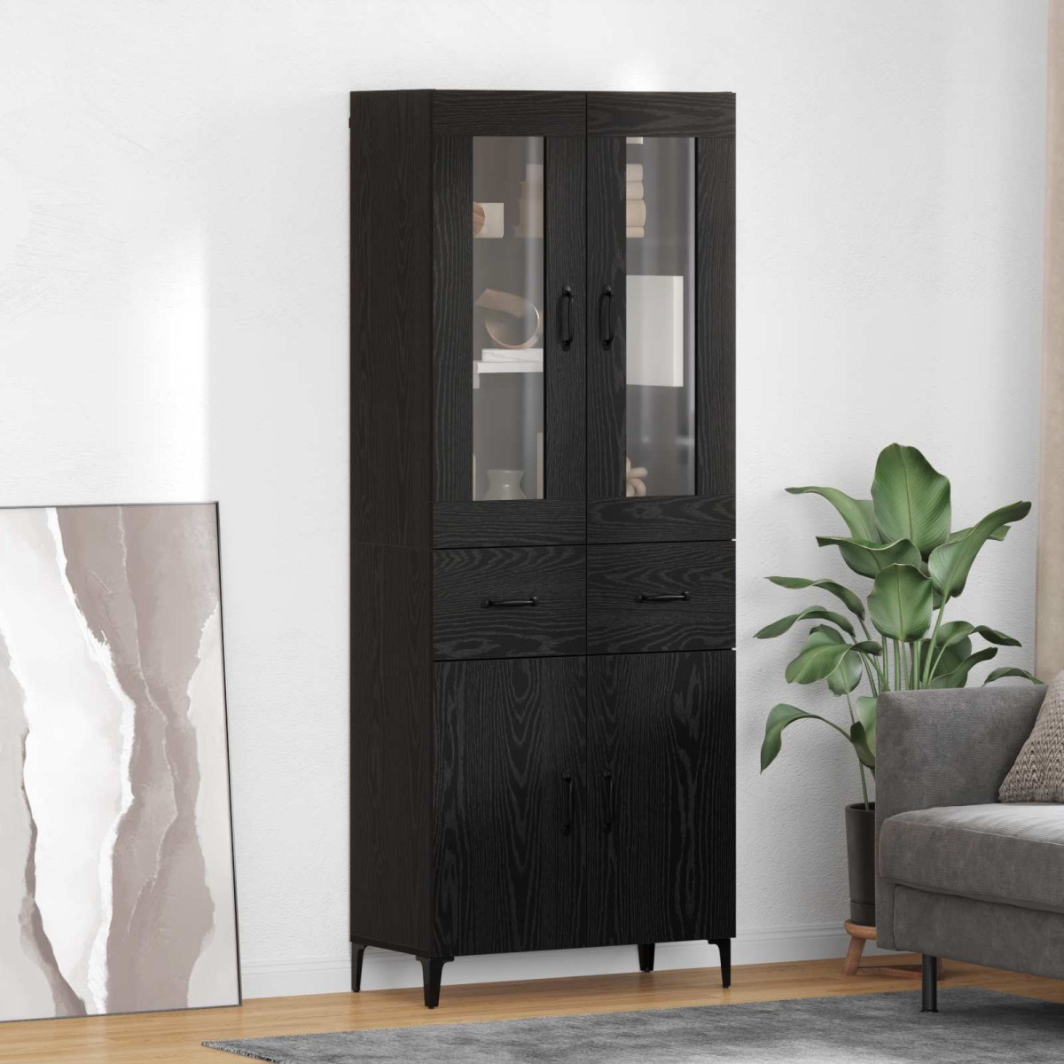 vidaXL Highboard Μαύρη Οξυά 69,5 x 34 x 180 εκ. Επεξεργασμένο Ξύλο
