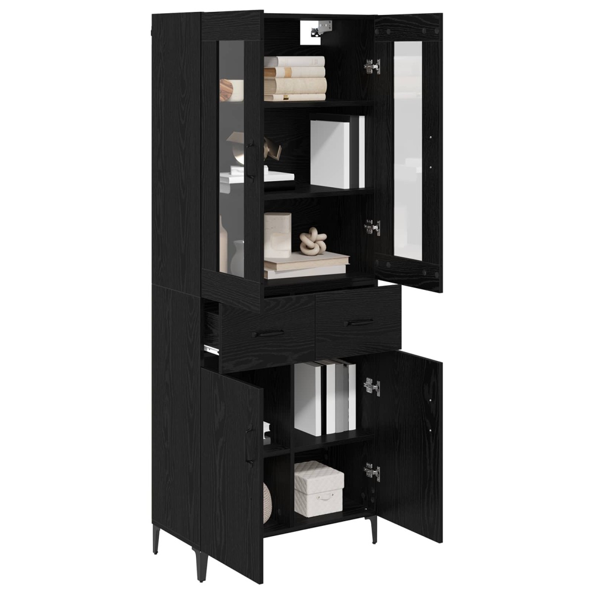 vidaXL Highboard Μαύρη Οξυά 69,5 x 34 x 180 εκ. Επεξεργασμένο Ξύλο